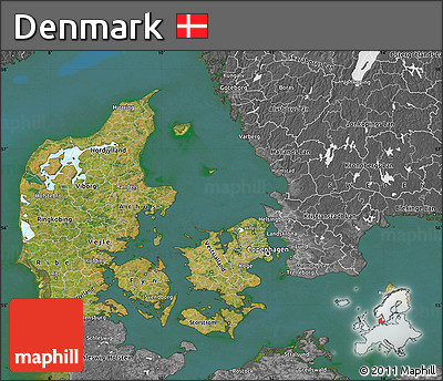 Satellite Map of Denmark, desaturated, land only