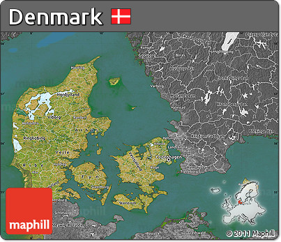 Satellite Map of Denmark, desaturated, land only