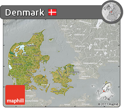 Satellite Map of Denmark, lighten, semi-desaturated