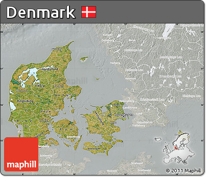 Satellite Map of Denmark, lighten, semi-desaturated
