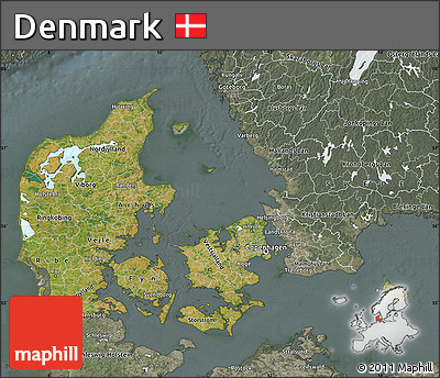Satellite Map of Denmark, semi-desaturated
