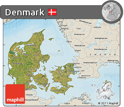 Satellite Map of Denmark, shaded relief outside