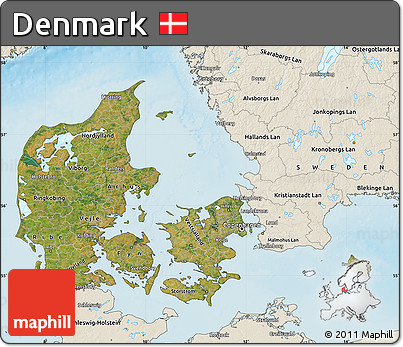 Satellite Map of Denmark, shaded relief outside