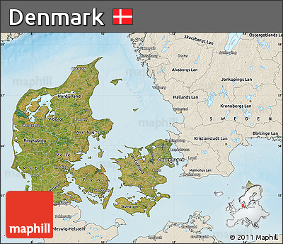 Satellite Map of Denmark, shaded relief outside