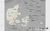 Shaded Relief Map of Denmark, darken, desaturated