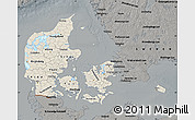 Shaded Relief Map of Denmark, darken, semi-desaturated
