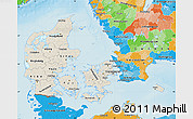 Shaded Relief Map of Denmark, political outside, shaded relief sea