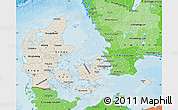 Shaded Relief Map of Denmark, political shades outside