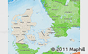 Shaded Relief Map of Denmark, political shades outside, shaded relief sea