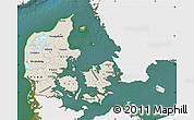 Shaded Relief Map of Denmark, single color outside, satellite sea