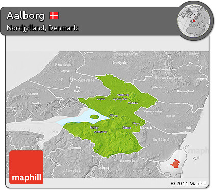 Physical 3D Map of Aalborg, lighten, desaturated