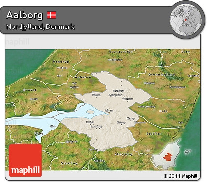 Shaded Relief 3D Map of Aalborg, satellite outside