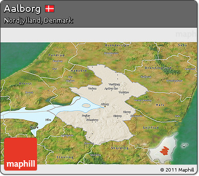 Shaded Relief 3D Map of Aalborg, satellite outside