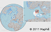 Gray Location Map of Aalborg, highlighted country, highlighted parent region, hill shading