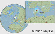 Savanna Style Location Map of Aalborg, within the entire country, hill shading
