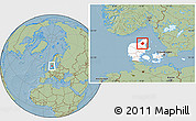 Savanna Style Location Map of Aalborg, highlighted country, hill shading
