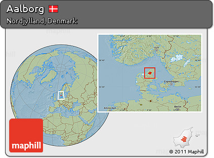 Savanna Style Location Map of Aalborg, hill shading