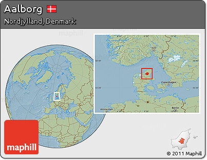 Savanna Style Location Map of Aalborg, hill shading