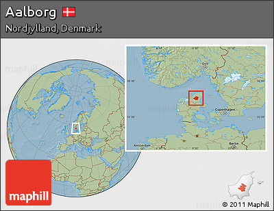 Savanna Style Location Map of Aalborg, hill shading