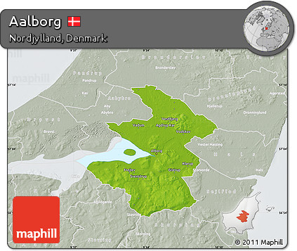 Physical Map of Aalborg, lighten, semi-desaturated