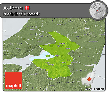 Physical Map of Aalborg, semi-desaturated