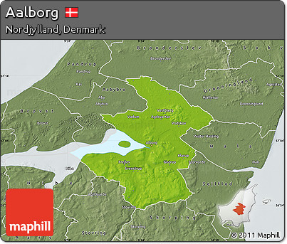 Physical Map of Aalborg, semi-desaturated