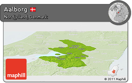 Physical Panoramic Map of Aalborg, lighten