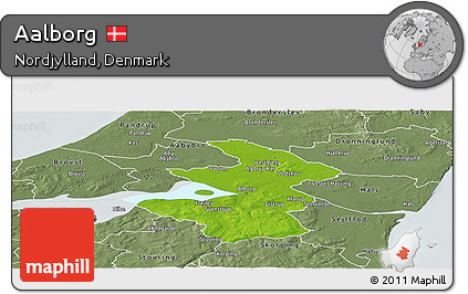 Physical Panoramic Map of Aalborg, semi-desaturated