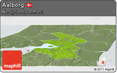 Physical Panoramic Map of Aalborg, semi-desaturated