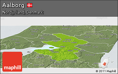 Physical Panoramic Map of Aalborg, semi-desaturated