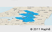 Political Panoramic Map of Aalborg, shaded relief outside