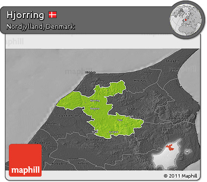 Physical 3D Map of Hjorring, darken, desaturated