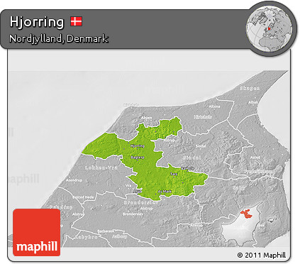 Physical 3D Map of Hjorring, lighten, desaturated