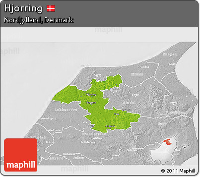Physical 3D Map of Hjorring, lighten, desaturated