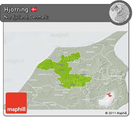 Physical 3D Map of Hjorring, lighten, semi-desaturated