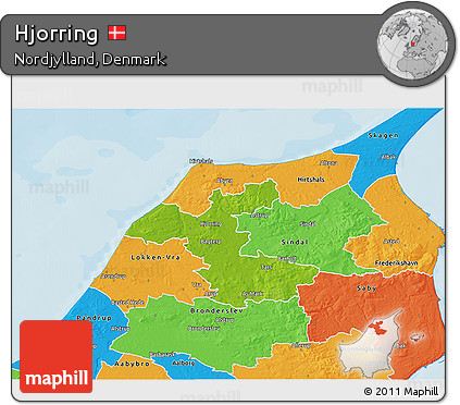 Physical 3D Map of Hjorring, political outside
