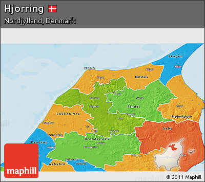 Physical 3D Map of Hjorring, political outside