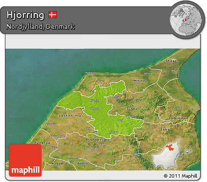 Physical 3D Map of Hjorring, satellite outside
