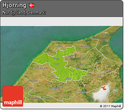 Physical 3D Map of Hjorring, satellite outside