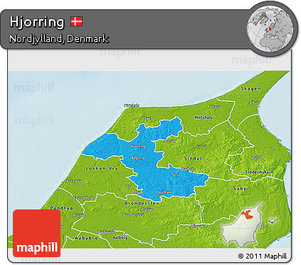 Political 3D Map of Hjorring, physical outside