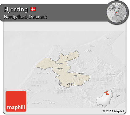 Shaded Relief 3D Map of Hjorring, lighten, desaturated