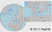 Gray Location Map of Hjorring, highlighted parent region, within the entire country, hill shading