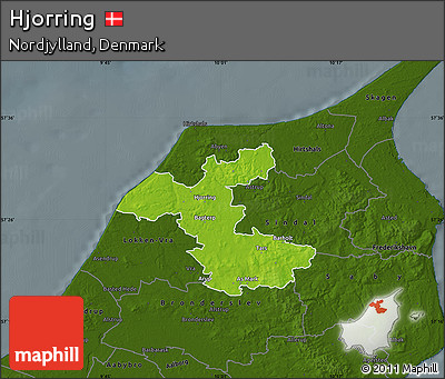 Physical Map of Hjorring, darken