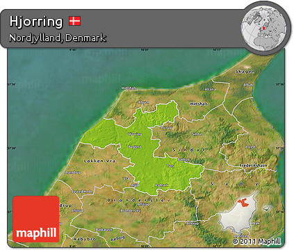Physical Map of Hjorring, satellite outside