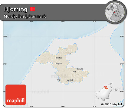 Shaded Relief Map of Hjorring, single color outside