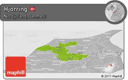 Physical Panoramic Map of Hjorring, lighten, desaturated