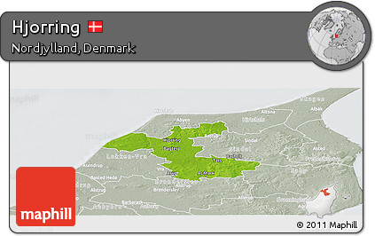 Physical Panoramic Map of Hjorring, lighten, semi-desaturated
