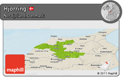 Physical Panoramic Map of Hjorring, shaded relief outside