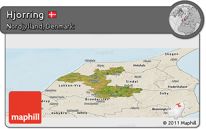 Satellite Panoramic Map of Hjorring, shaded relief outside
