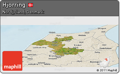 Satellite Panoramic Map of Hjorring, shaded relief outside